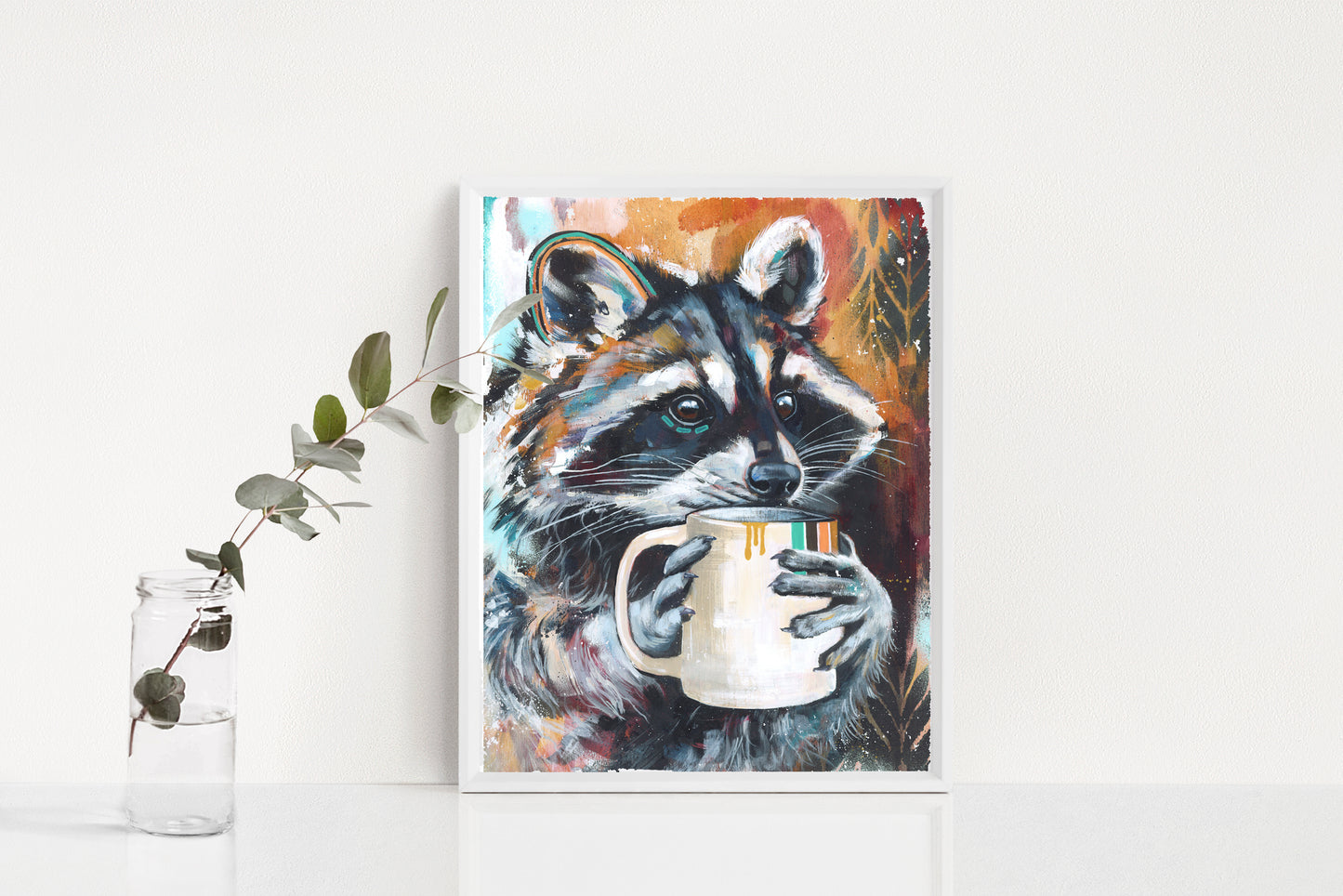 Racoon Art Print - Acrylic painting of a Racoon titled "Liquid Gold"