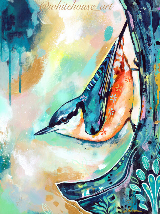 12" x 16" Original Painting of a Nuthatch