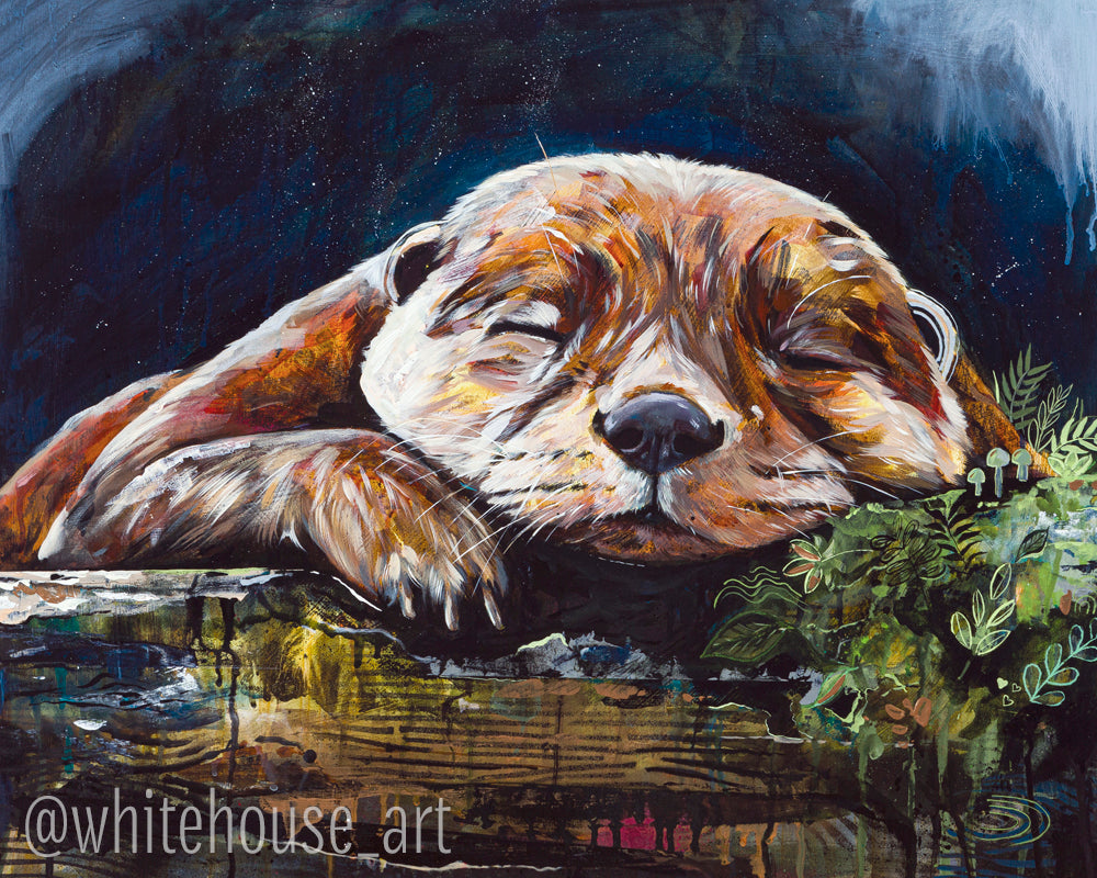 Otter Painting - Art Print of Original Painting by Lisa Whitehouse titled "The Dream"