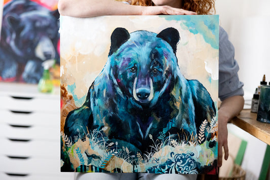 20" x 20" Original Painting of a bear "Forest Reverie"