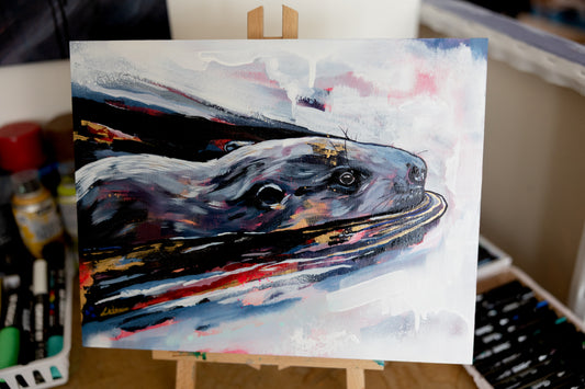 11" x 14" Original Painting of a beaver "Just Keep Swimming"
