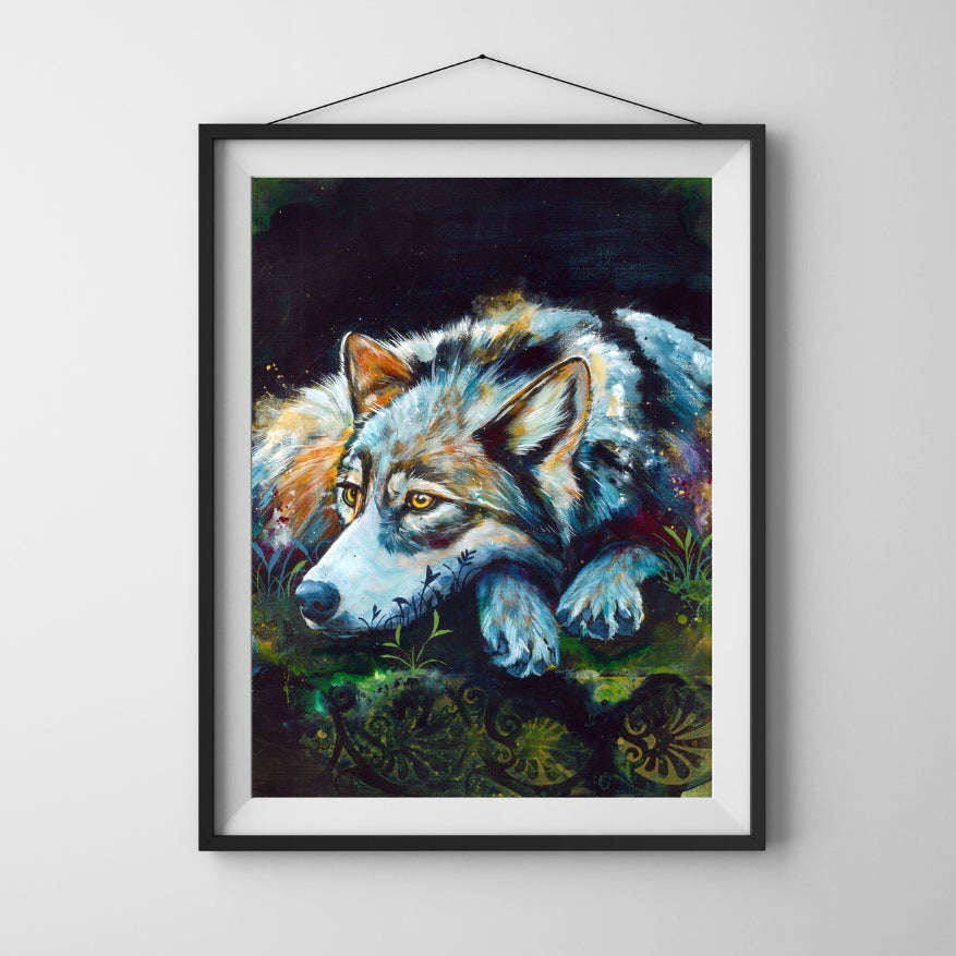 Wolf Painting - Art Print of Original Painting by Lisa Whitehouse titled "Disappearing Light"