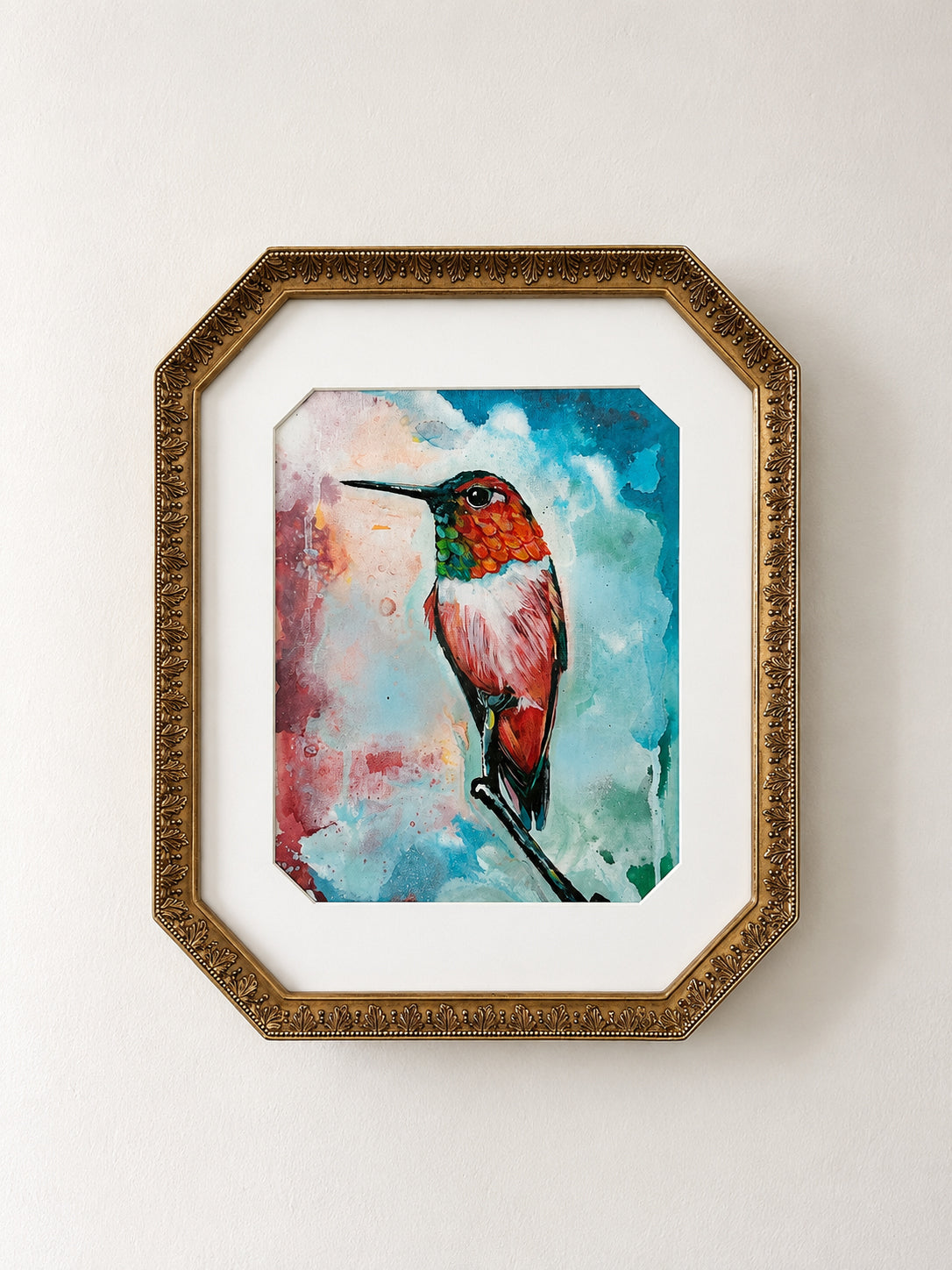 8"x10"  Original Painting of a Hummingbird on canvas paper, framed "Just A Moment"