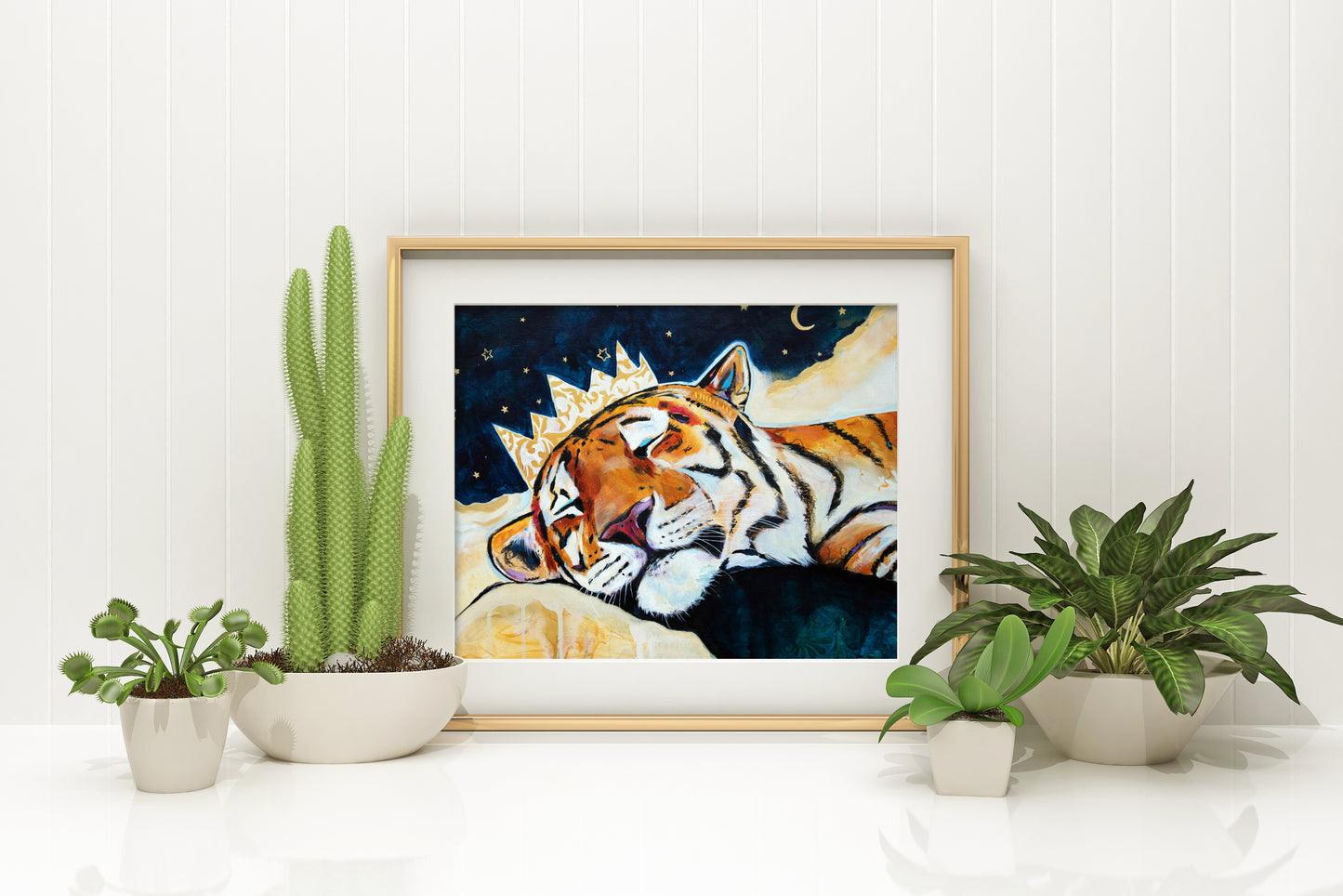 Tiger Painting - Art Print of Original Painting by Lisa Whitehouse titled "Midnight Slumber"