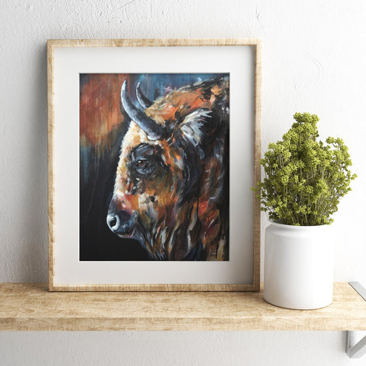 Bison Painting - Art Print of Original Painting by Lisa Whitehouse titled "The Night Watch"