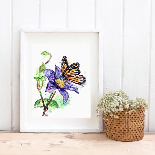Clematis with a Monarch Butterfly - 