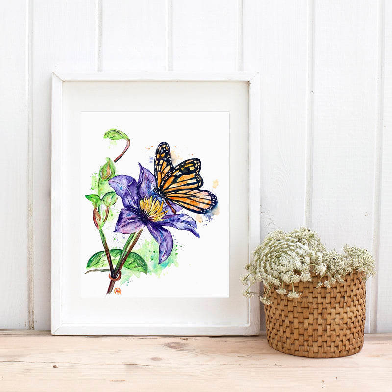 Monarch Butterfly Original Watercolor Painting Flowers Butterfly Art Work  Floral