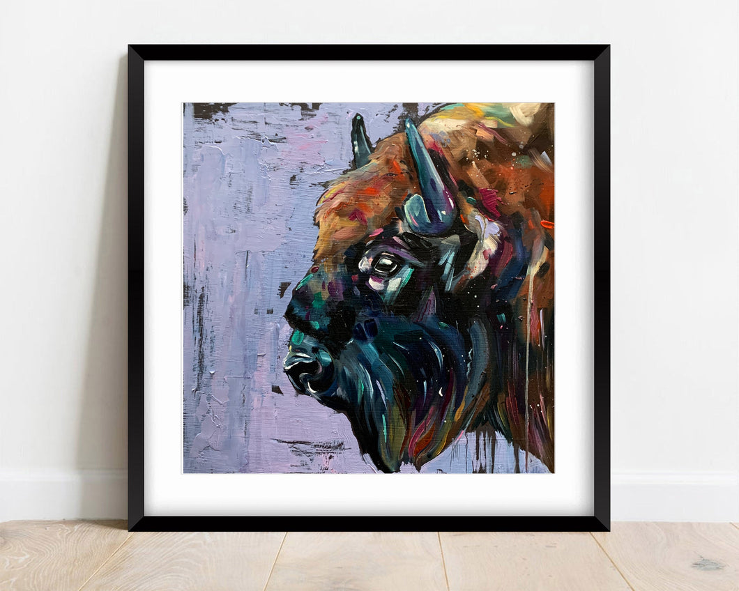 Print of Original Oil Painting by Lisa Whitehouse of a bison titled 