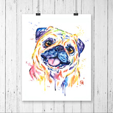 Fawn Pug Colorful Pet Portrait Watercolor Painting
