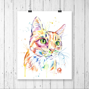 Orange Tabby Cat Colorful Watercolor Painting