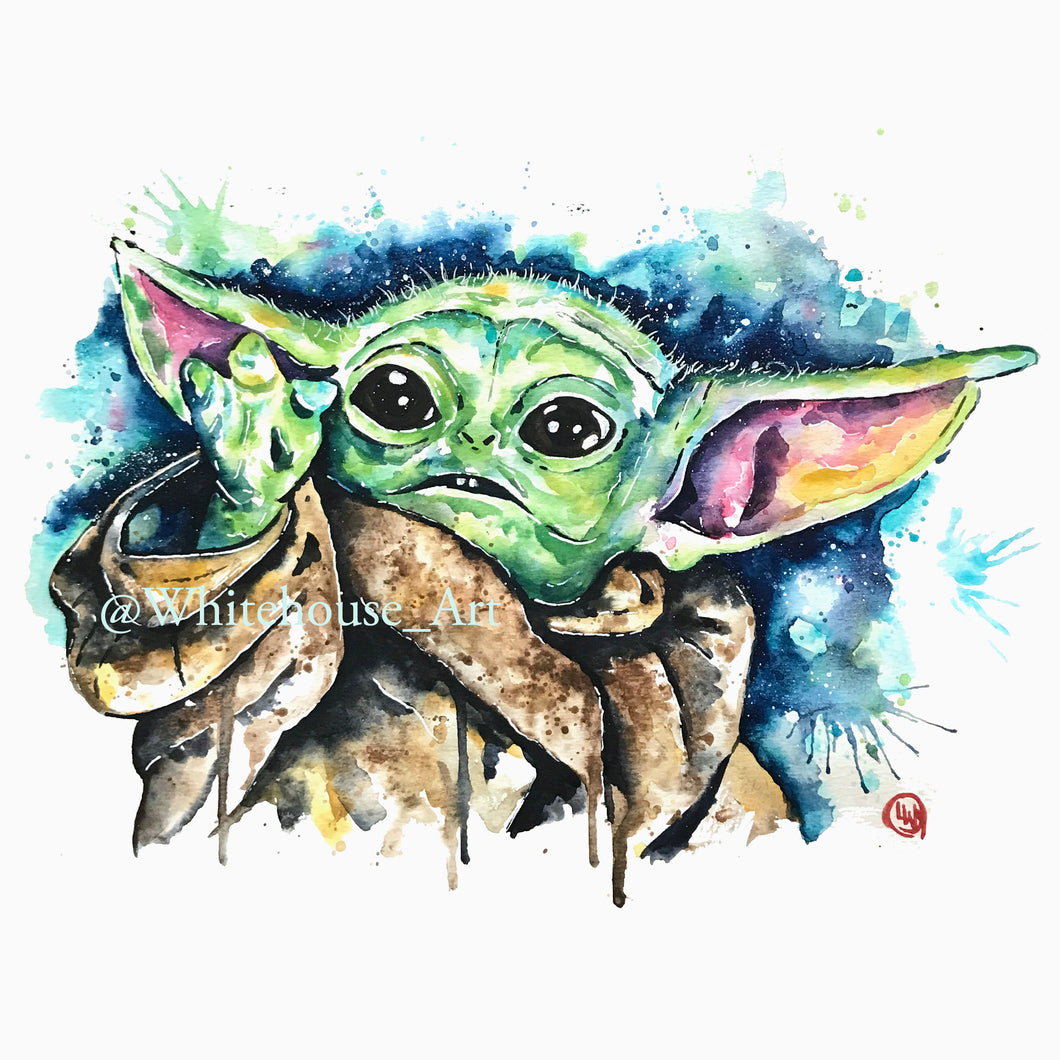 Original Baby Yoda Watercolor Painting