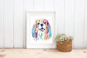 Cavalier King Charles Spaniel Watercolor Dog Painting in a frame