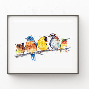 Birds Watercolor Art Print - Backyard Friends