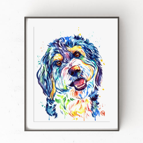Bernedoodle Dog Print by Whitehouse Art |  6 Sizes