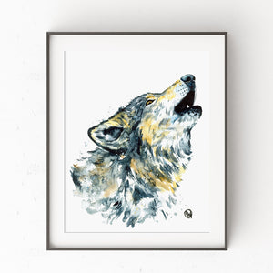 Wolf Watercolor Art Print - Singing With The Stars