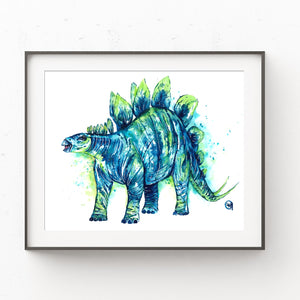 Stegosaurus art print watercolor painting