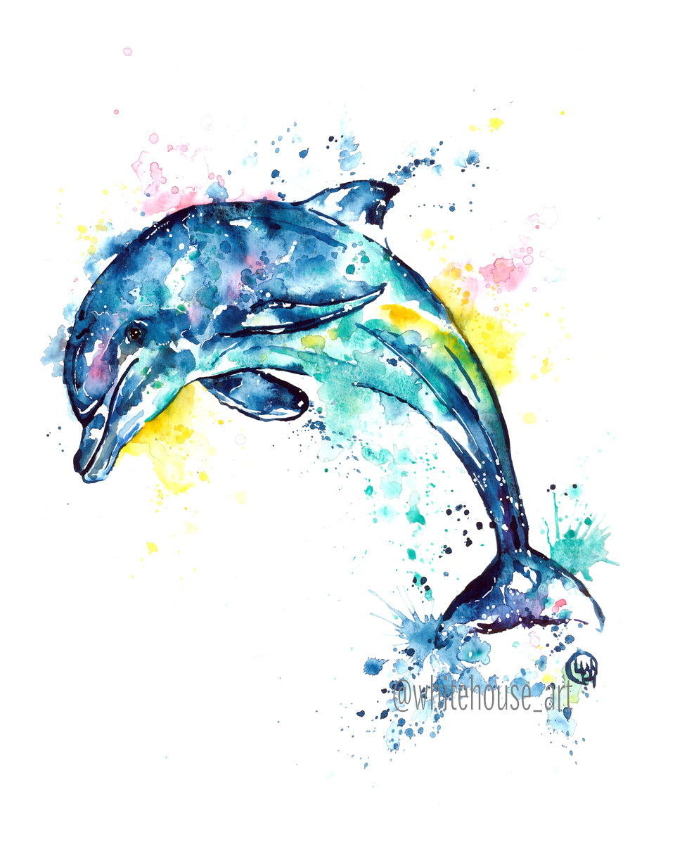 11" x 14" Original Dolphin Watercolor Painting