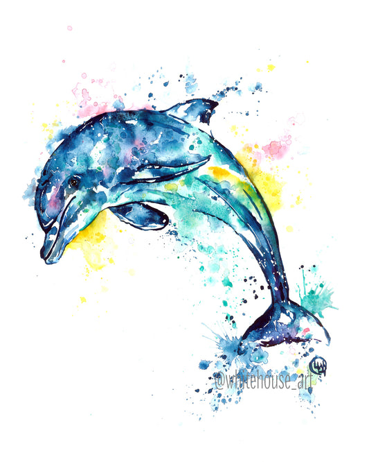 11" x 14" Original Dolphin Watercolor Painting