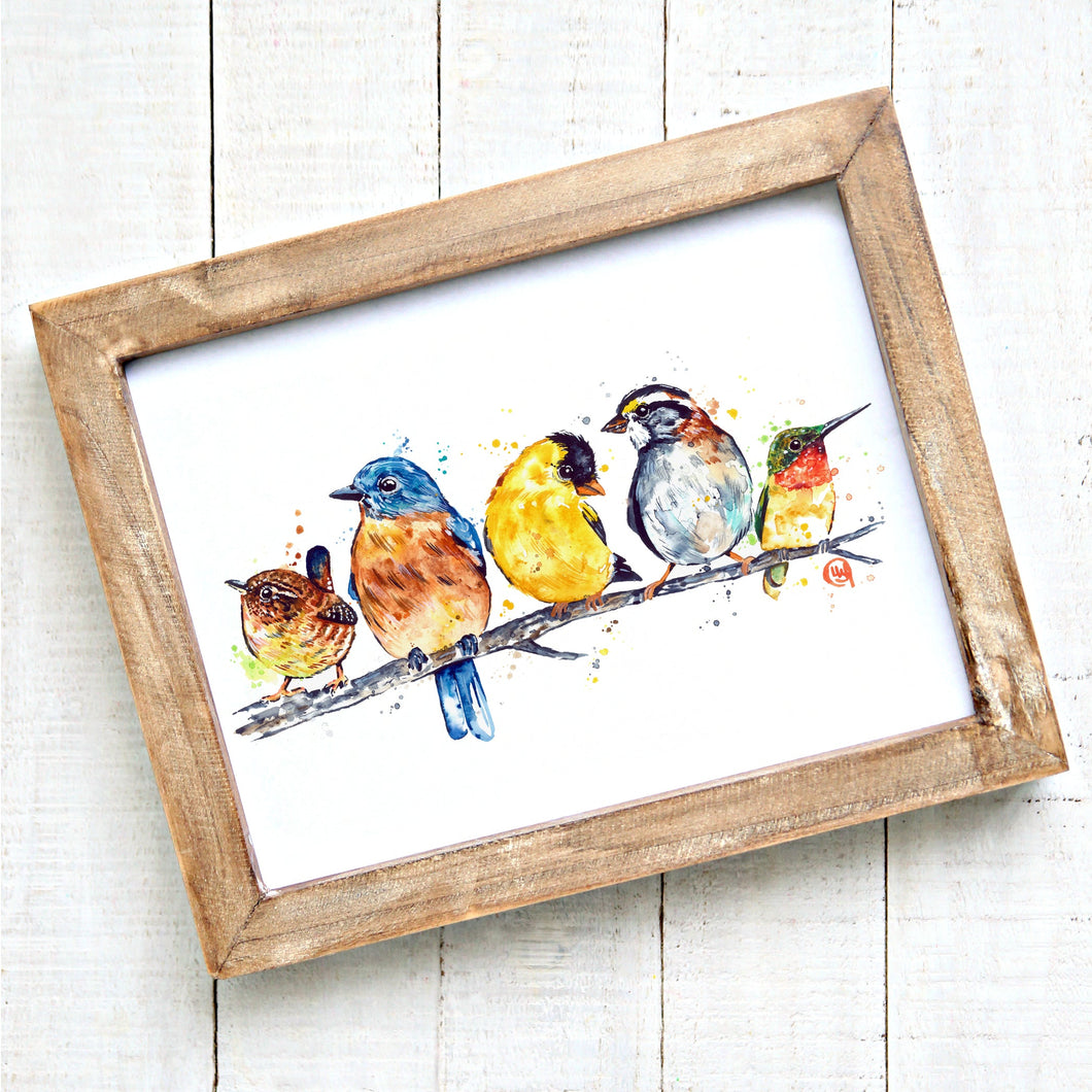Birds Watercolor Art Print - Backyard Friends