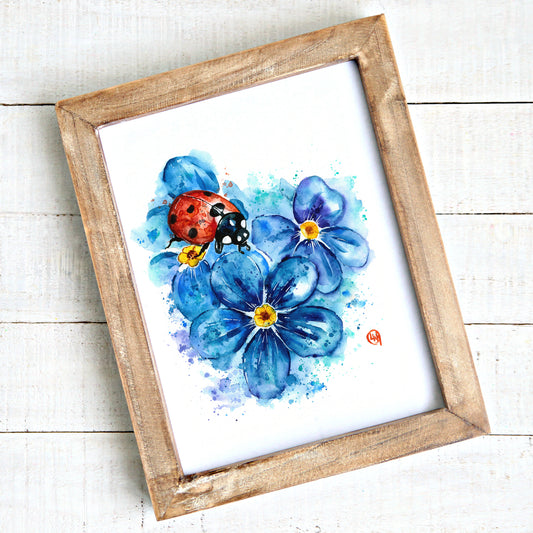 11" x 14" Original Ladybird Watercolor Painting - 'Forget Me Not'