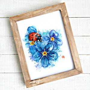 Original Ladybird Watercolor Painting - 'Forget Me Not'