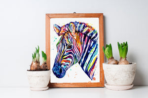 Zebra Colorful Watercolor Painting
