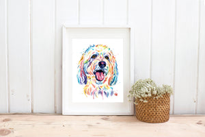 goldendoodle watercolor painting artwork art print dog painting