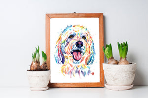 goldendoodle watercolor painting artwork art print dog painting