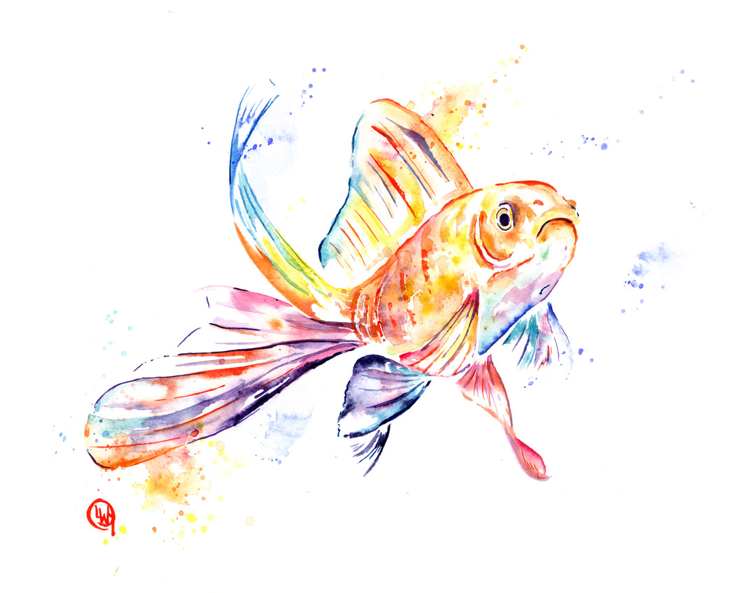 11x14 Original Goldfish Watercolor Painting