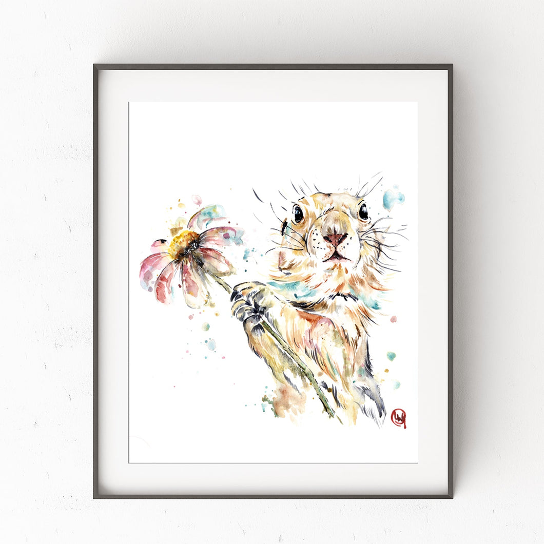 Gopher Holding A Flower Colorful Watercolor Painting