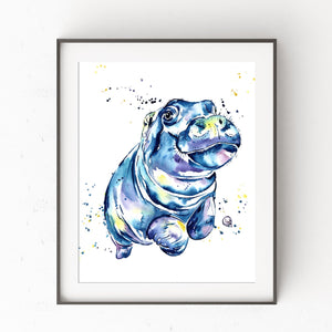 Hippo Watercolor Painting - 0