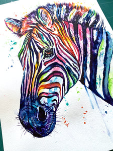 12x16 Original Zebra Watercolor Painting