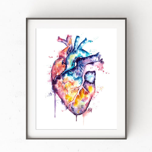 Human Heart Watercolor Painting Art Print