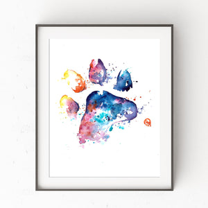Paw Print Colorful Watercolor  Painting - "Forever in our Hearts"