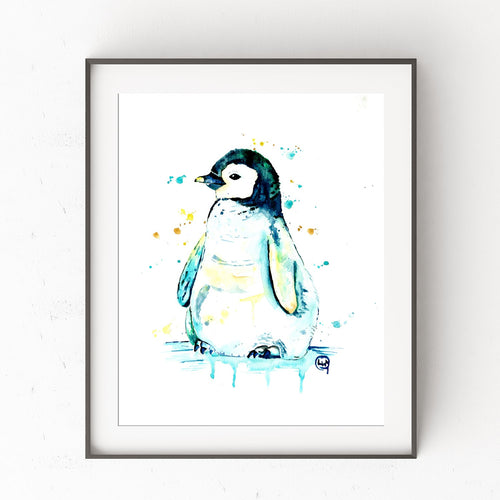 Penguin Colorful Watercolor Painting