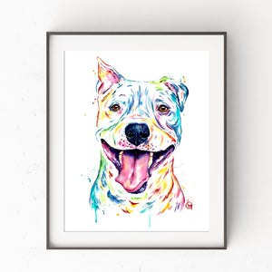 Pitbull Watercolor Dog Painting