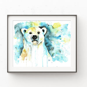 Polar Bear Colorful Watercolor Wildlife Painting