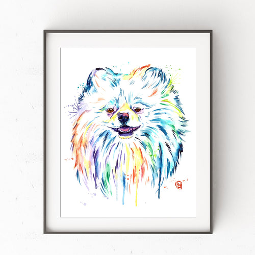Pomeranian Colorful Watercolor Pet Portrait Painting - Leo the Lion Pom