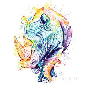 Original Rhino Watercolor Painting - Beauty and strength