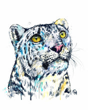 11x14 Original snow leopard Watercolor Painting