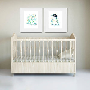 Penguin Baby and Polar Bear Baby colorful watercolor print