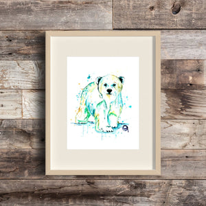 Baby Polar Bear Colorful Watercolor Painting