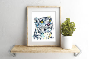 Snow Leopard Watercolor Art Print by Lisa Whitehouse